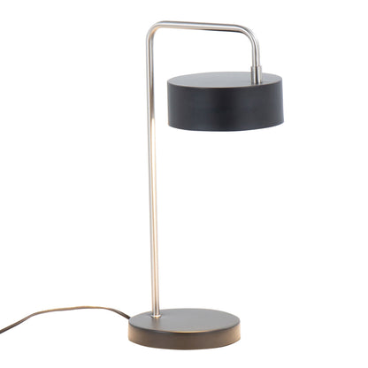 Puck contemporary table lamp nickel black with curved metal stem and black drum shade, cord visible on Tampa Home & Garden Store