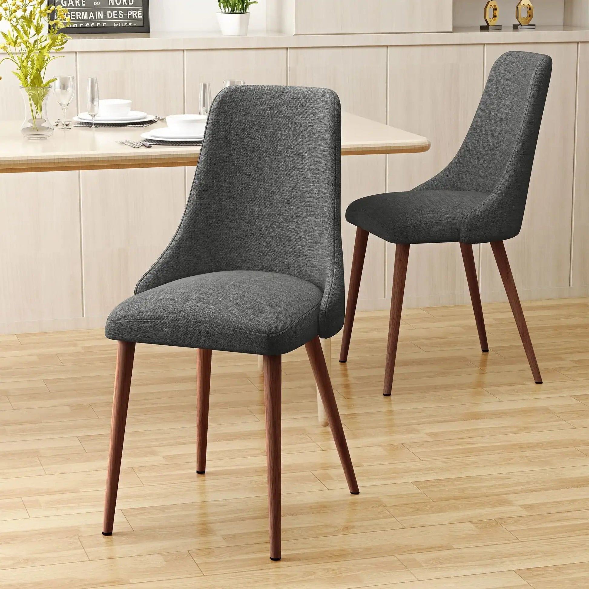 Mid Century Modern Fabric Armless Dining Chair in gray with wooden legs; set of 2 on Tampa Home & Garden Store