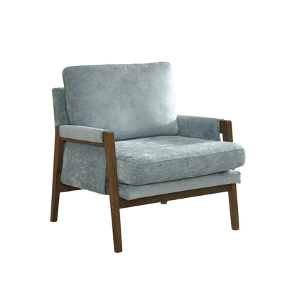 Kelly mid-century velvet accent armchair in blue with a wooden frame and legs on Tampa Home & Garden Store