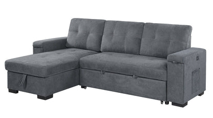 HouseOfZazla Toby woven fabric reversible sleeper sectional with storage chaise gray, cup holder on Tampa Home & Garden Store