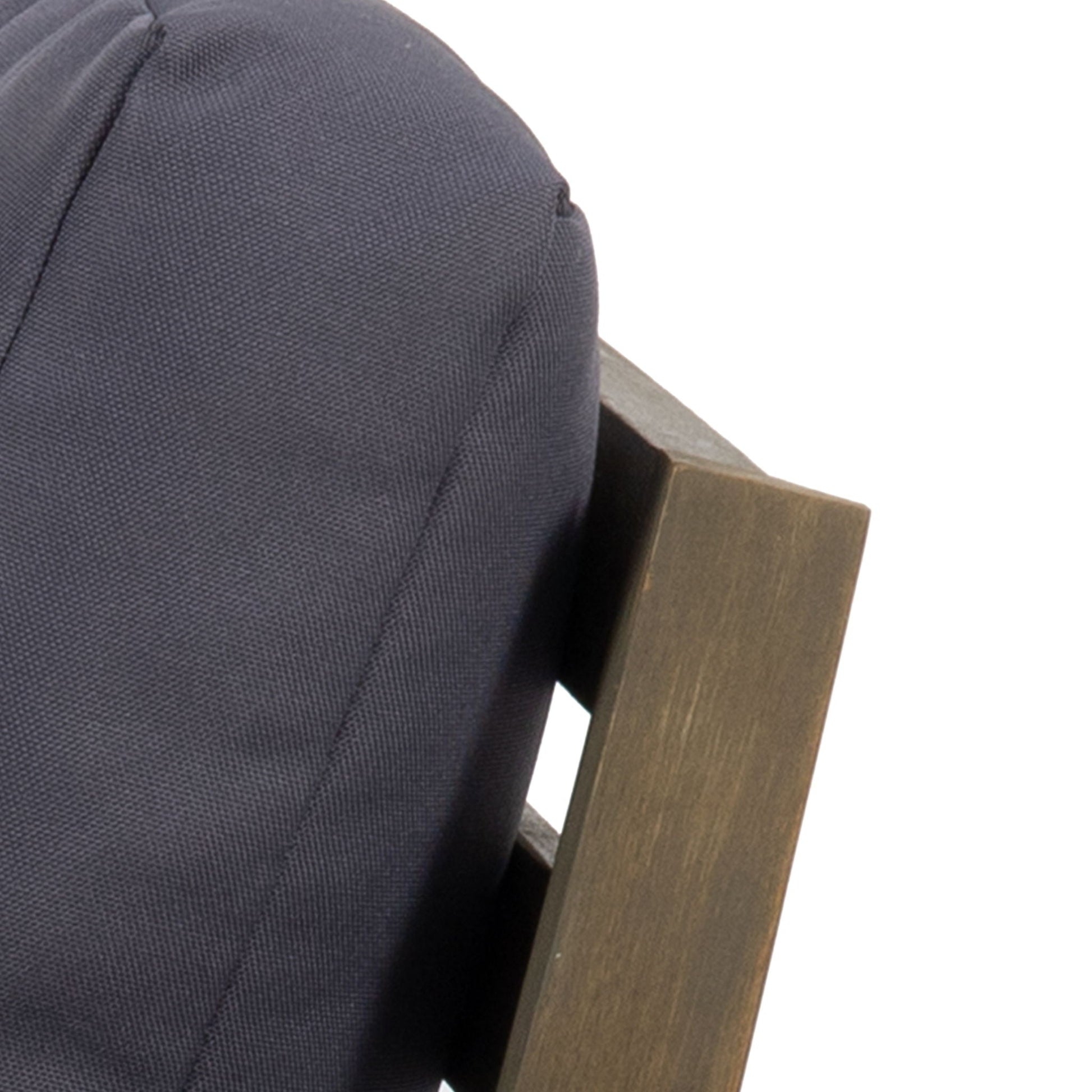 Samwell Outdoor Club Chair with navy fabric cushion and dark wood armrests on Tampa Home & Garden Store