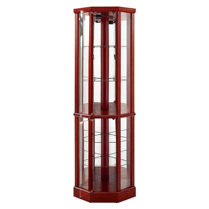 6-shelf lighted corner curio cabinet cherry finish with adjustable tempered glass shelves mirror on Tampa Home & Garden Store