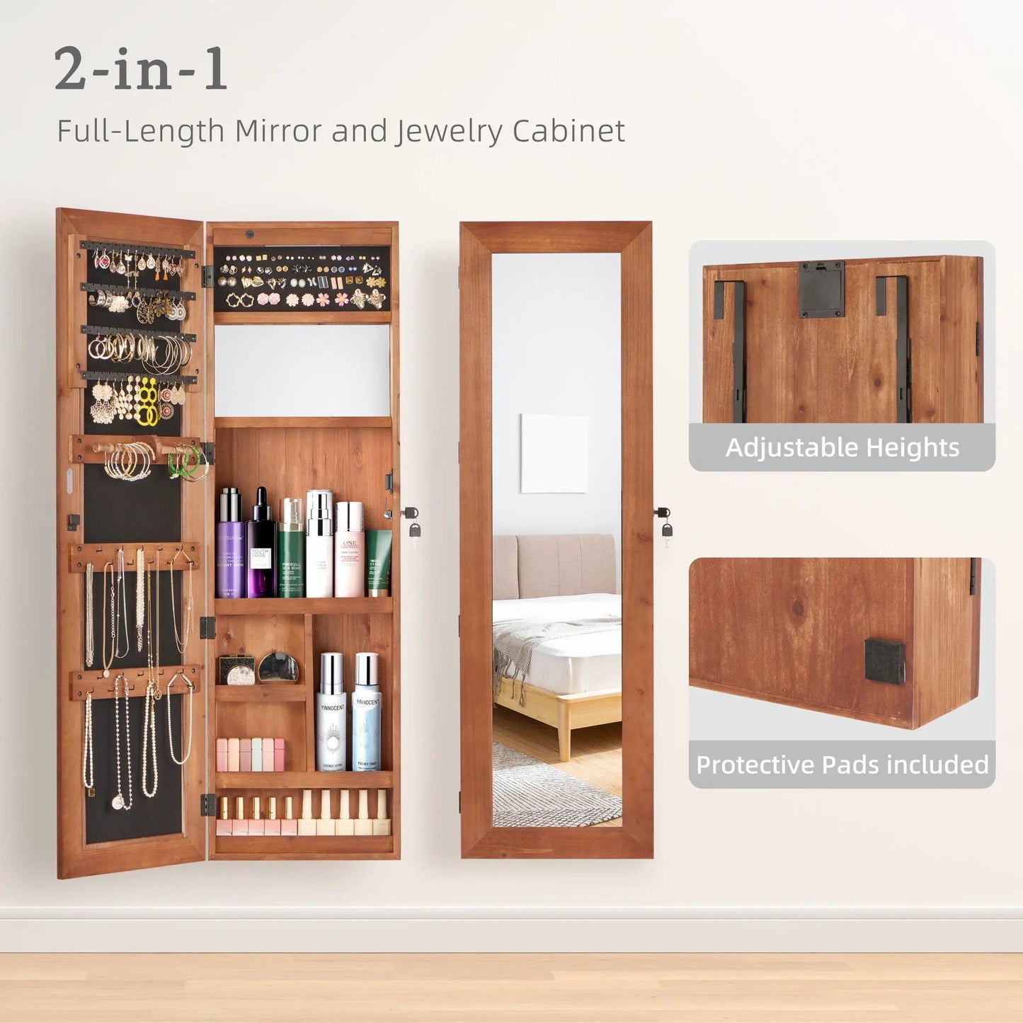 Wall Mounted Jewelry Armoire With Led Light