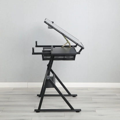Adjustable Glass Drafting Table with Chair