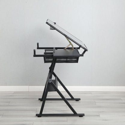 Adjustable tempered glass drafting table with black metal frame by HouseOfZazla on Tampa Home & Garden Store