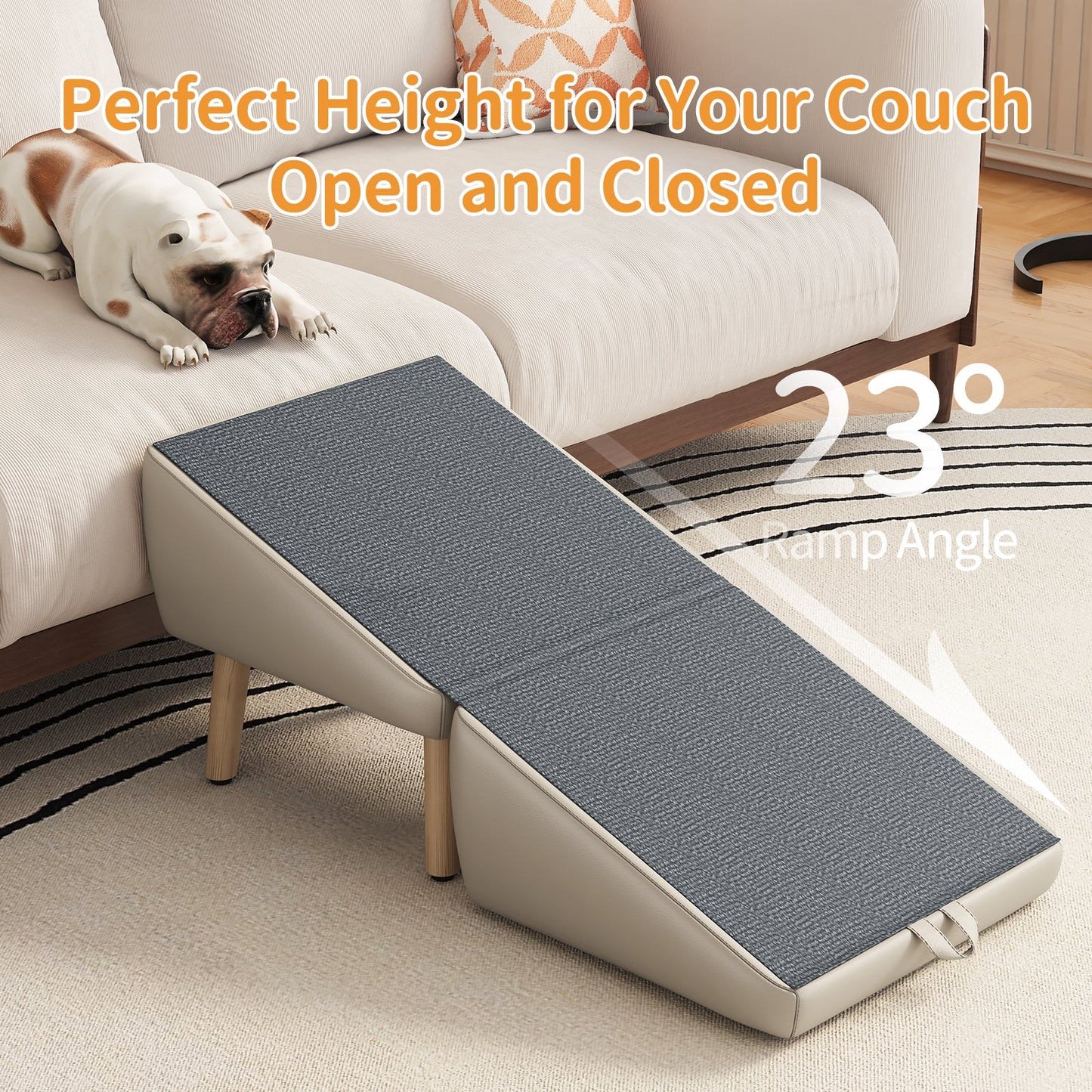 Upgraded Dog Stairs for Small Dogs, foldable 2in1 wooden steps with dark gray fabric treads on Tampa Home & Garden Store