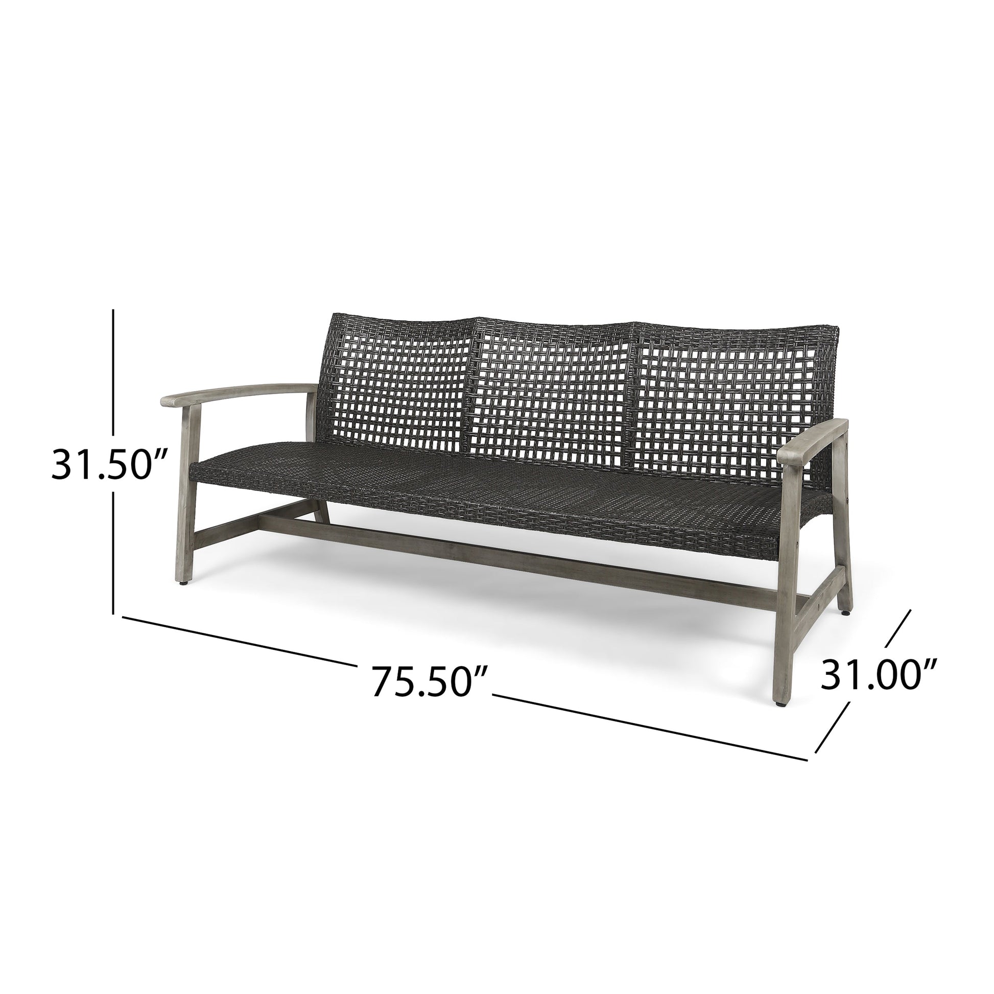 Outdoor Acacia Wood Wicker 3 Seater Sofa with gray wood frame by HouseOfZazla on Tampa Home & Garden Store