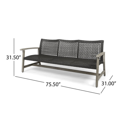 Outdoor Acacia Wood Wicker 3 Seater Sofa with gray wood frame by HouseOfZazla on Tampa Home & Garden Store