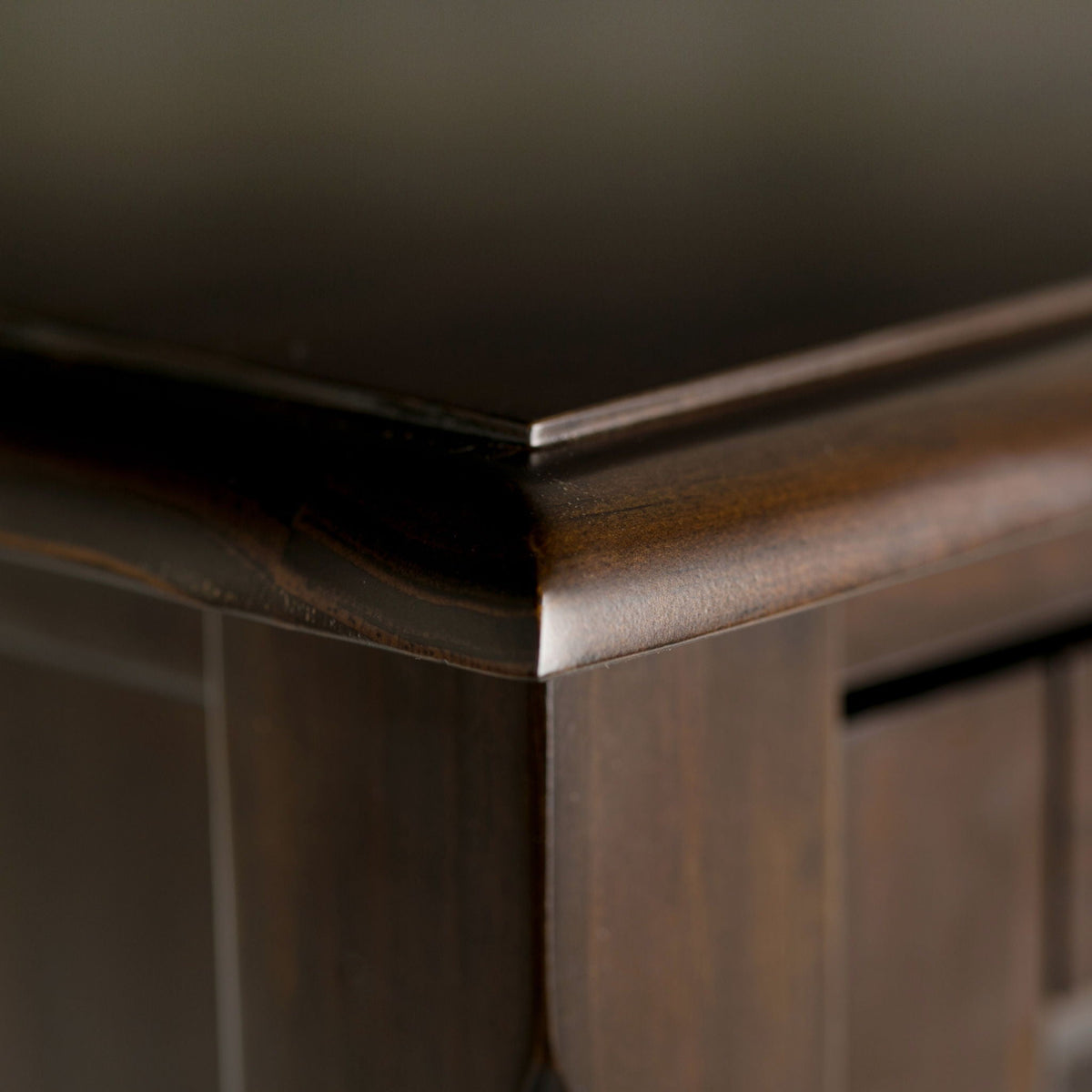 Handcrafted tall TV stand wood panel with dark finish and metal trim on Tampa Home & Garden Store