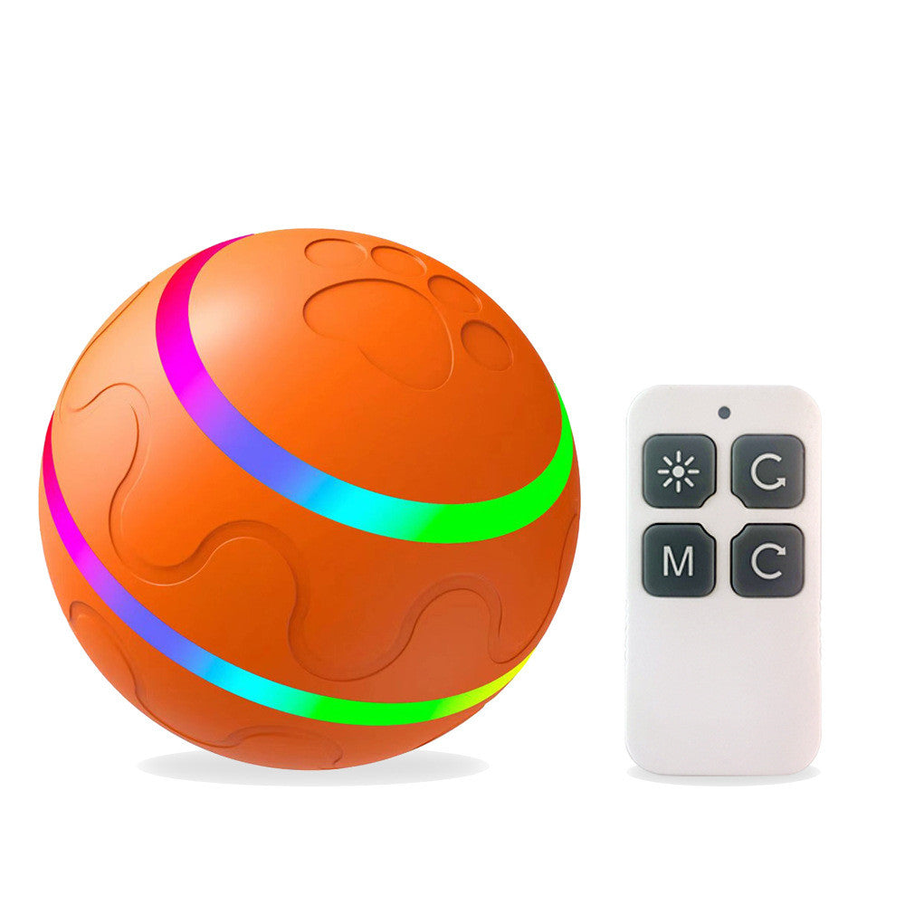 Cat Wicked Ball Toy, orange self-rotating LED ball with rainbow rings and paw prints on Tampa Home & Garden Store