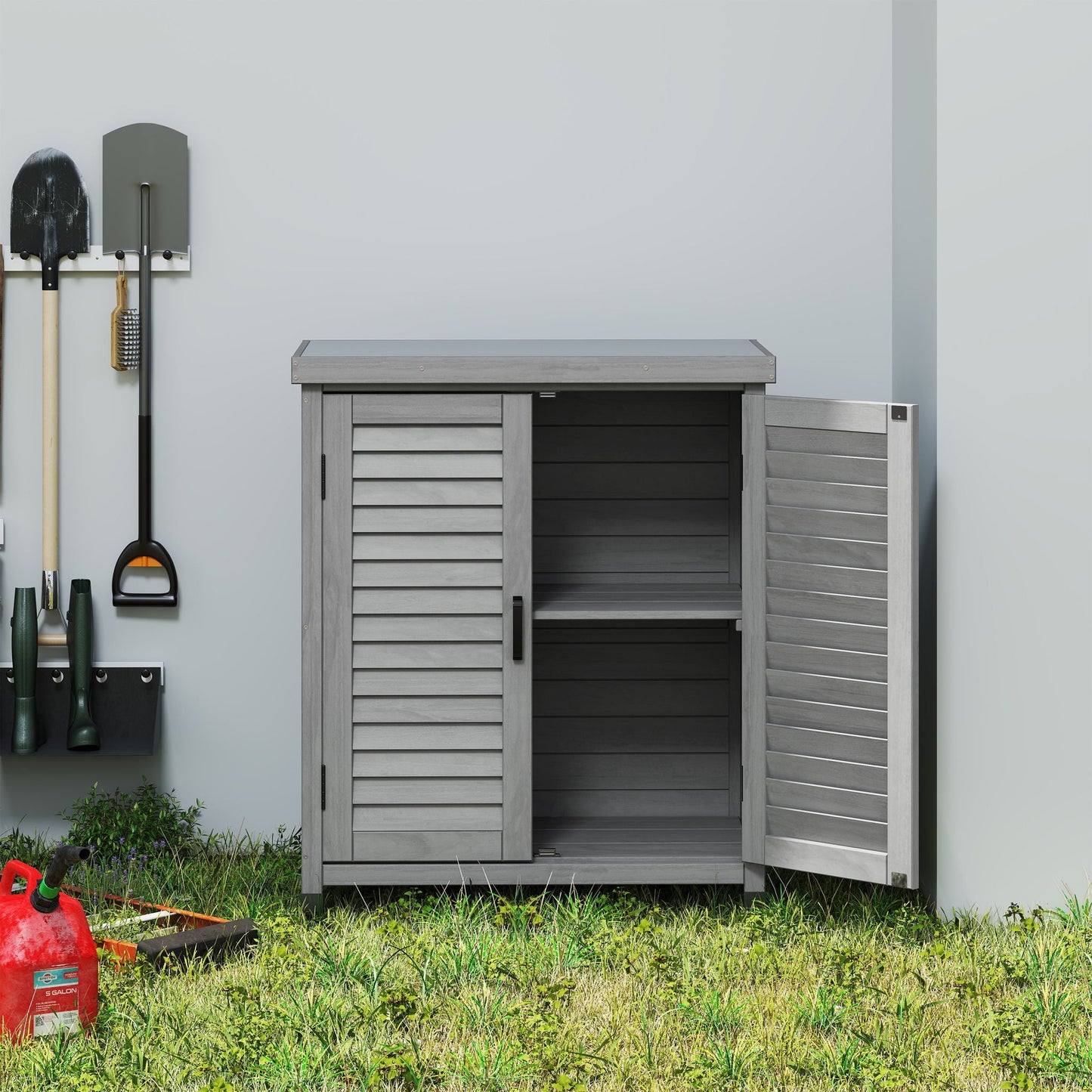 Outdoor Potting Bench With Metal Top and Cabinet