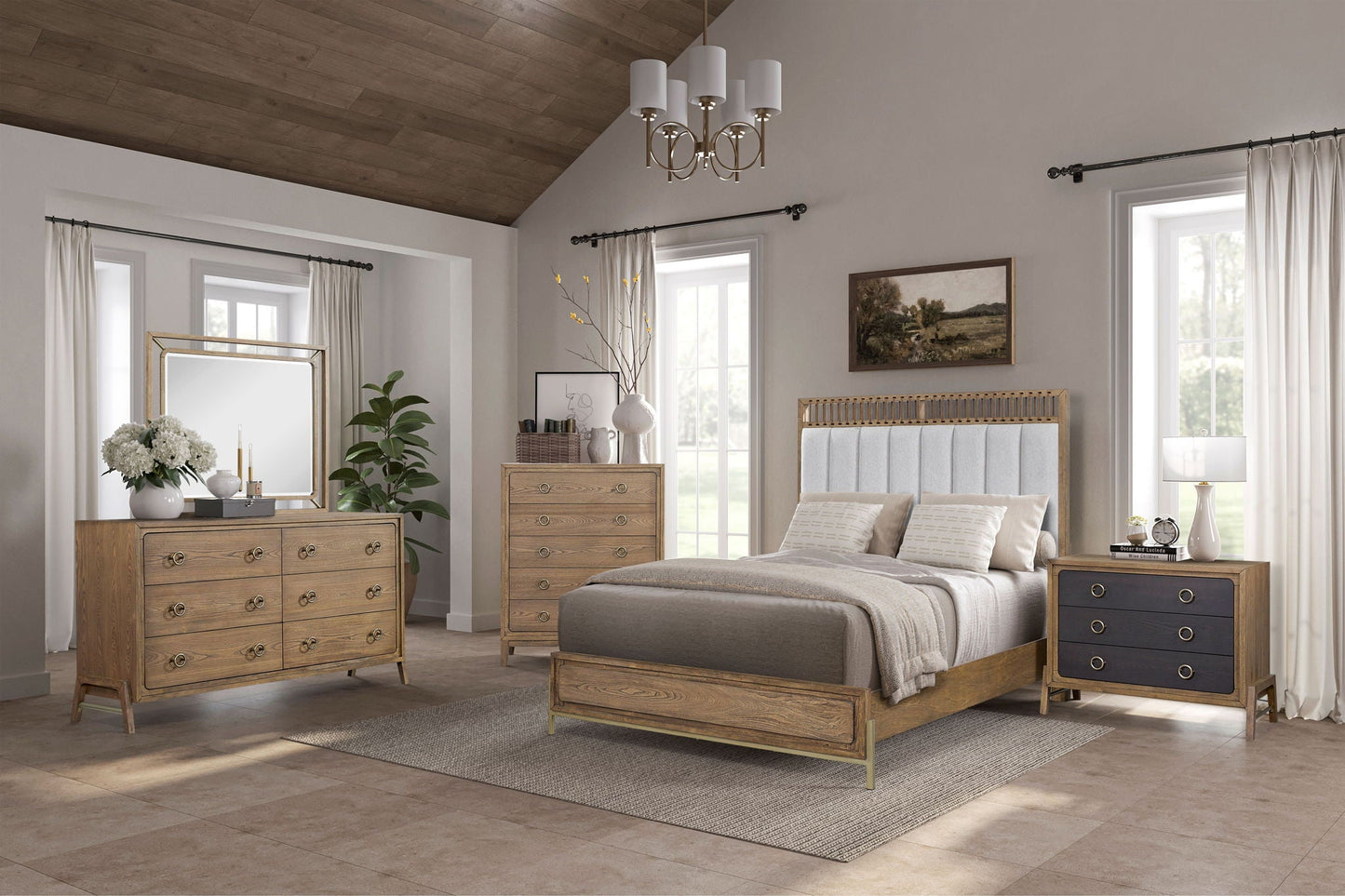 Elegant Upholstered Strap Bed and a Latte Finish