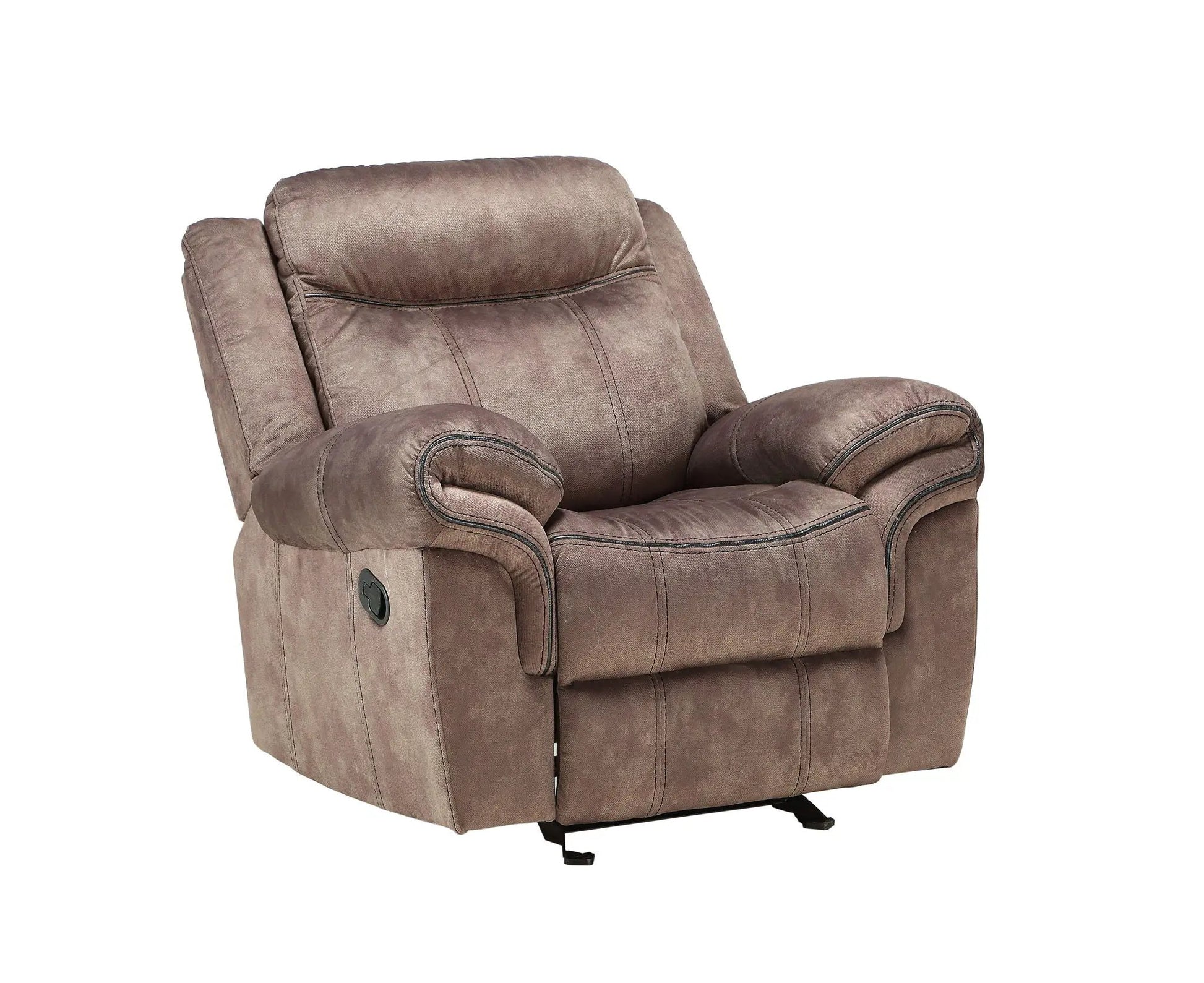 Zubaida Two Tone Glider Recliner by Unique Piece Furniture; taupe-brown fabric, cushioned arms on Tampa Home & Garden Store