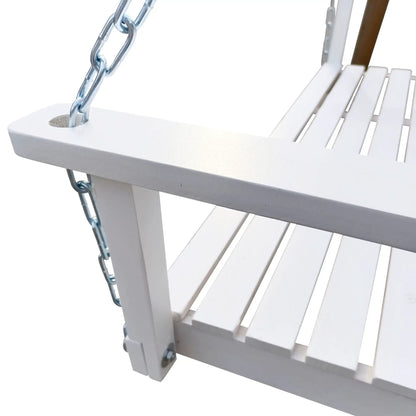 Front Porch Swing white wooden seat with metal chain suspension and armrests on Tampa Home & Garden Store