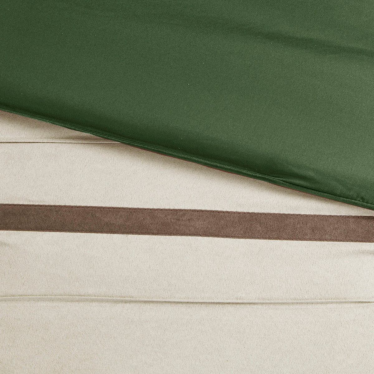 7 Pc Faux Suede Comforter Set Green Queen with green suede top beige backing brown stripe accent HouseOfZazla on Tampa Home & Garden Store