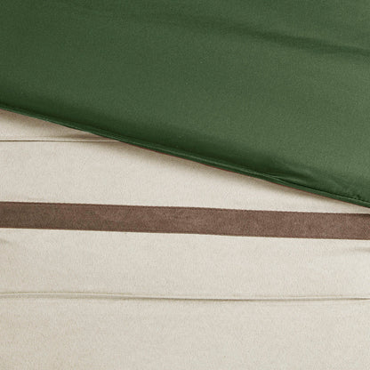 7 Pc Faux Suede Comforter Set Green Queen with green suede top beige backing brown stripe accent HouseOfZazla on Tampa Home & Garden Store