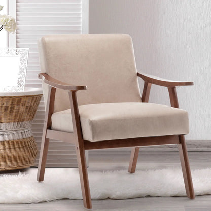 Mid Century Modern Accent Chair, solid wood frame, beige upholstery by Unique Piece Furniture on Tampa Home & Garden Store