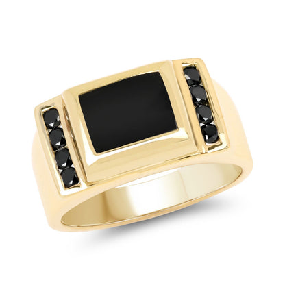 Gold-tone ring with black onyx centerpiece and side black diamond accents by Bids.com on Tampa Home & Garden Store