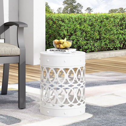 Large Outdoor Metal End Table with Floral Cut