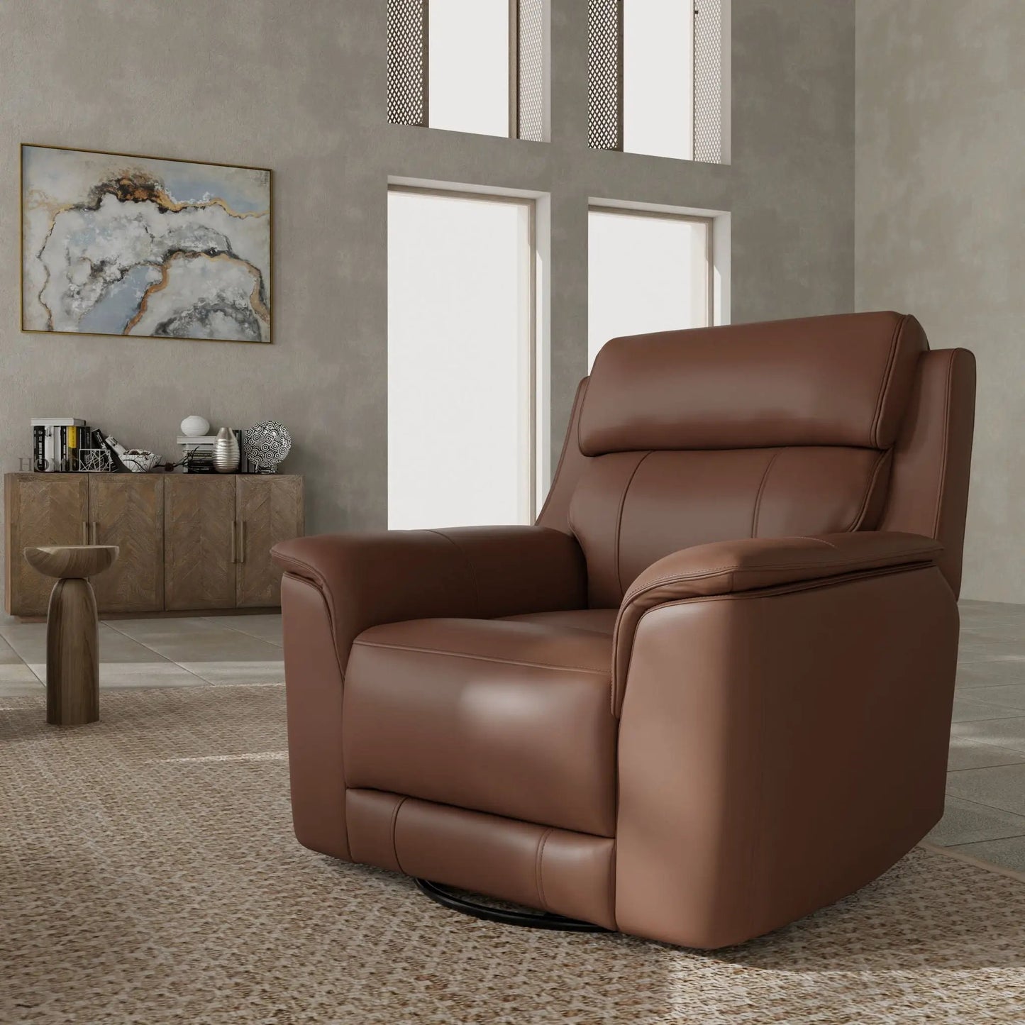 Oslo - Manual Swivel Glider Recliner in brown leather by Unique Piece Furniture on Tampa Home & Garden Store