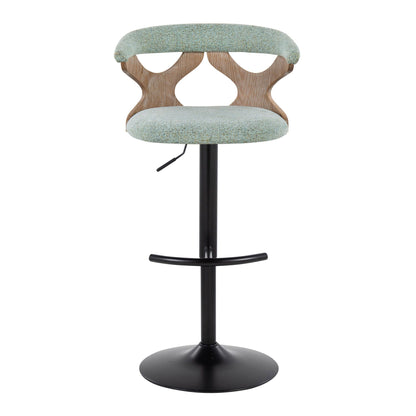 Contemporary adjustable barstool with swivel pale blue upholstery curved wood back on Tampa Home & Garden Store
