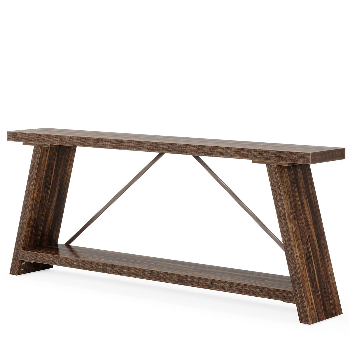 Extra Long Console Table with 2-Tier Shelves in dark brown wood finish by HouseOfZazla on Tampa Home & Garden Store