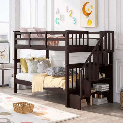 Stairway Bunk Bed with Storage and Guard Rail