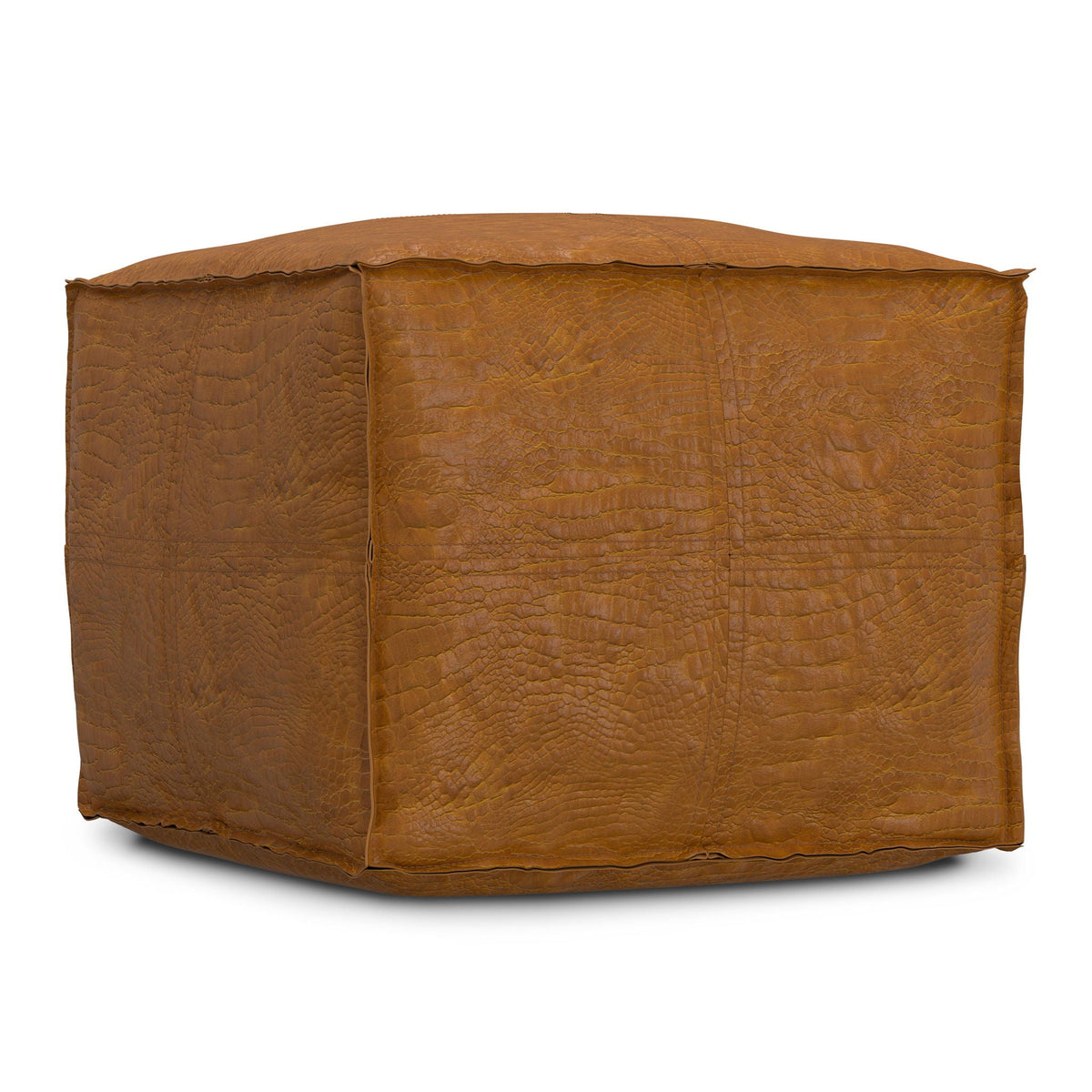 Square accent pouf ottoman tan genuine leather finish with reptile-grain texture HouseOfZazla on Tampa Home & Garden Store