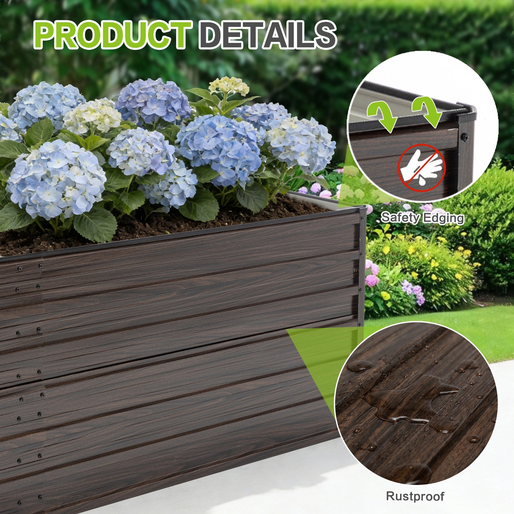 Woodgrain galvanized raised garden bed set 8x4x2 ft HouseOfZazla rustproof finish on Tampa Home & Garden Store