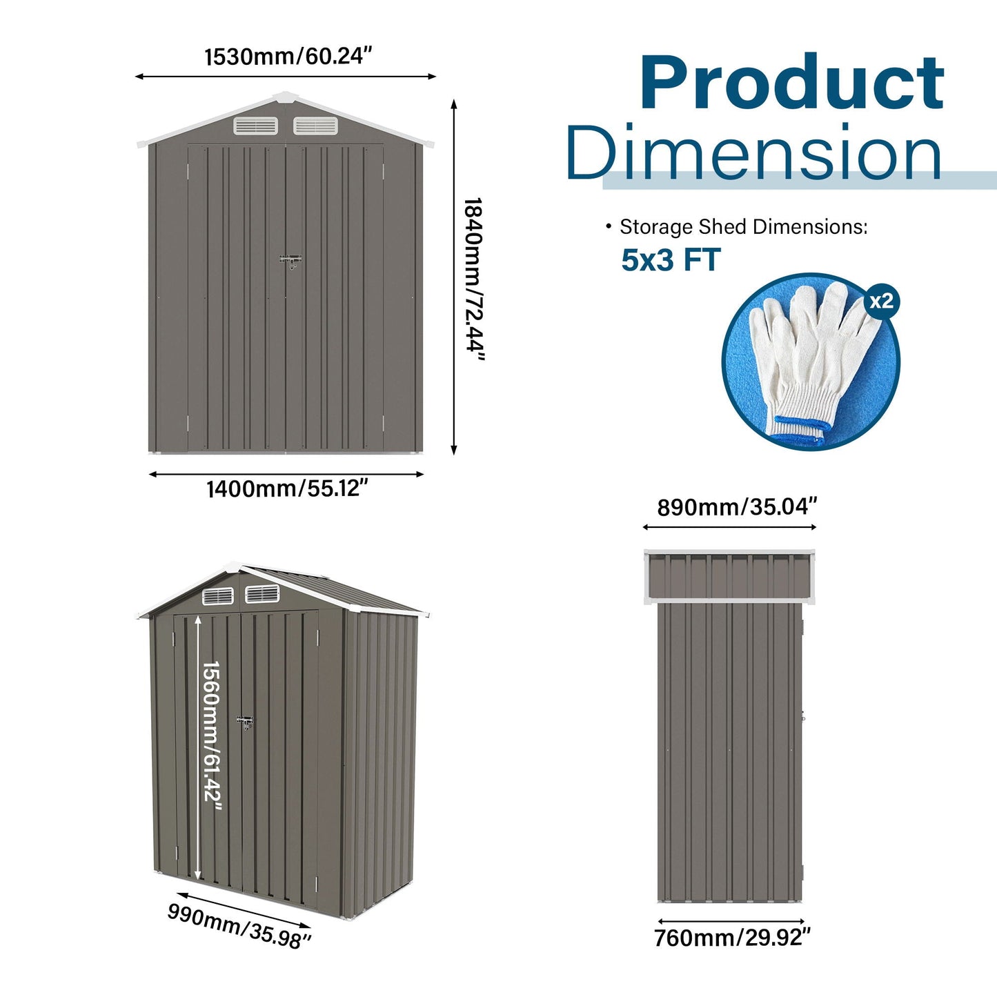 5 X 3 Feet Metal Storage Shed and a Lockable Door