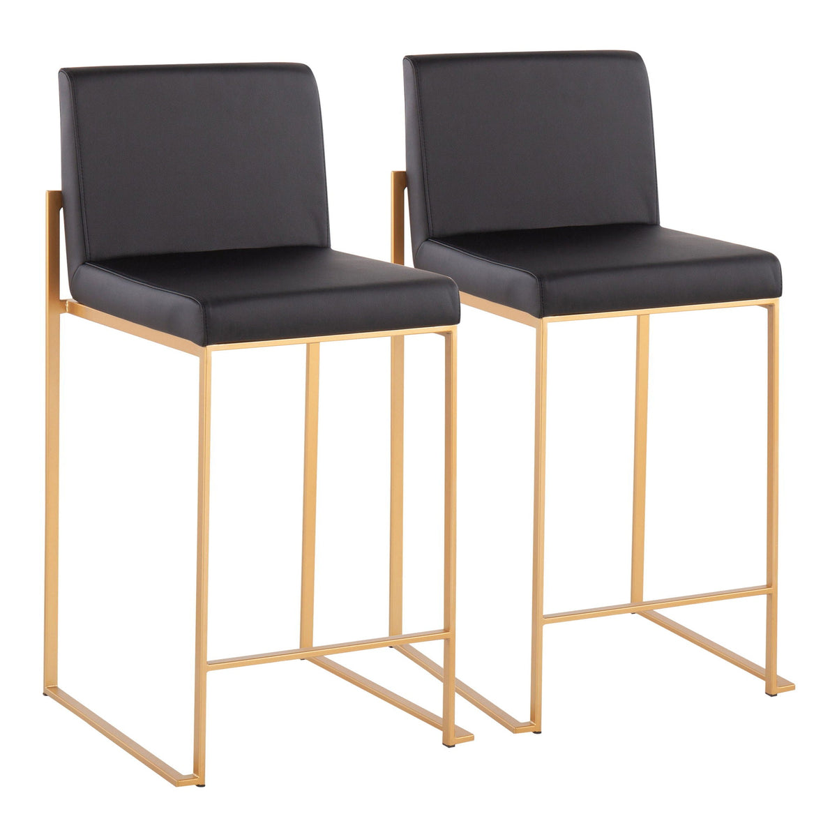 Contemporary high-back counter stools with black upholstered seats and gold frames, 2-pack on Tampa Home & Garden Store