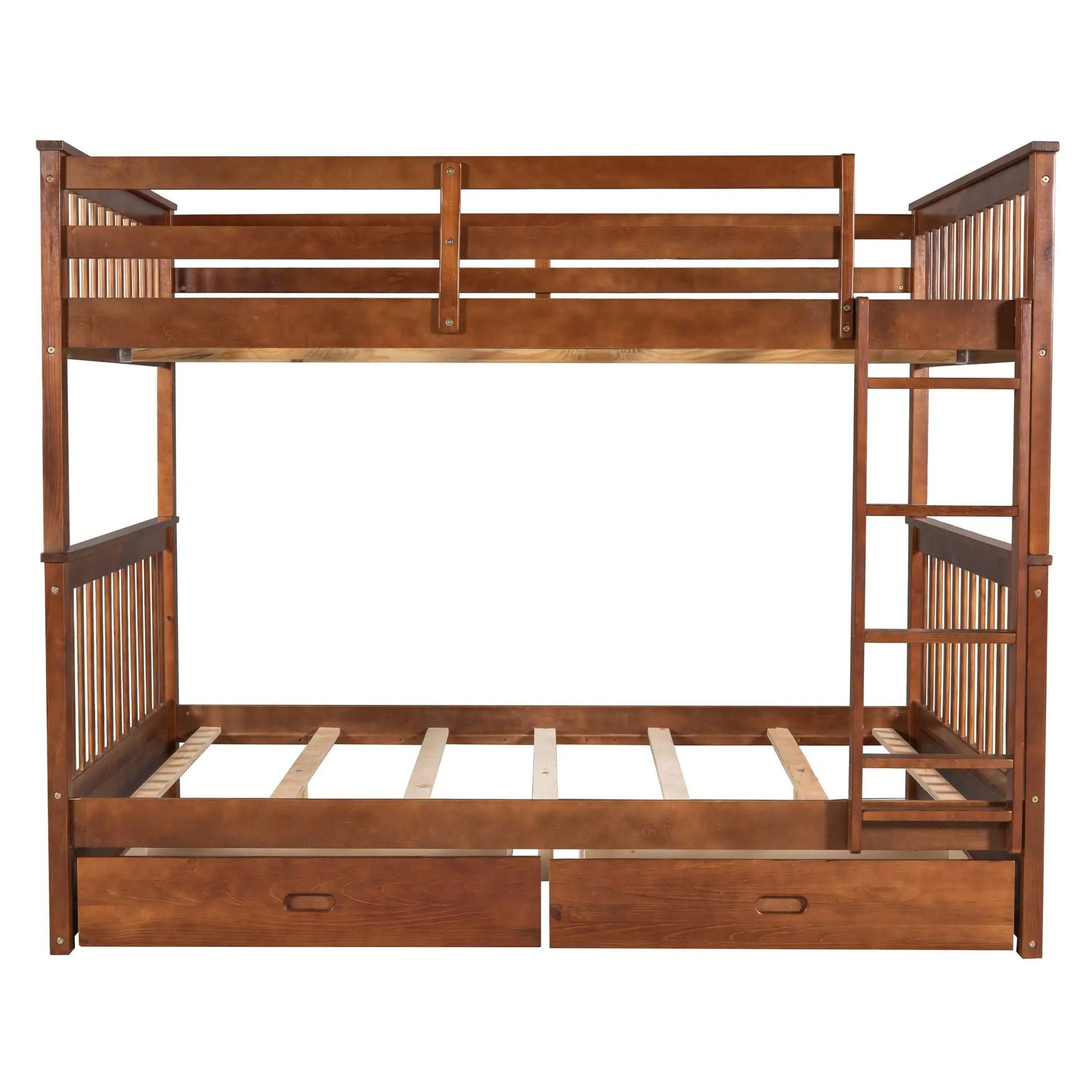 Bunk bed frame in brown wood with ladders and two storage drawers, slatted bed supports on Tampa Home & Garden Store