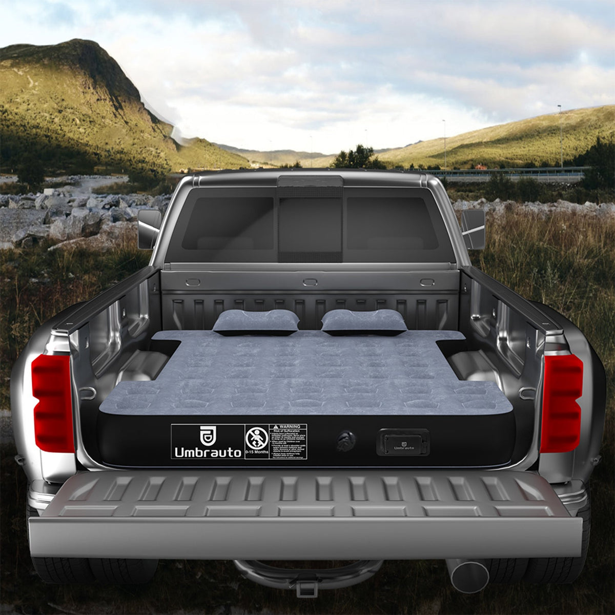 Umbrauto truck bed air mattress 5.5–5.8 ft in grey/black laid in pickup bed with detachable pump on Tampa Home & Garden Store