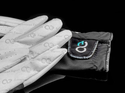 American Equus Half and Half Equestrian Riding Gloves white leather with perforated fingertips and a black storage pouch on Tampa Home & Garden Store