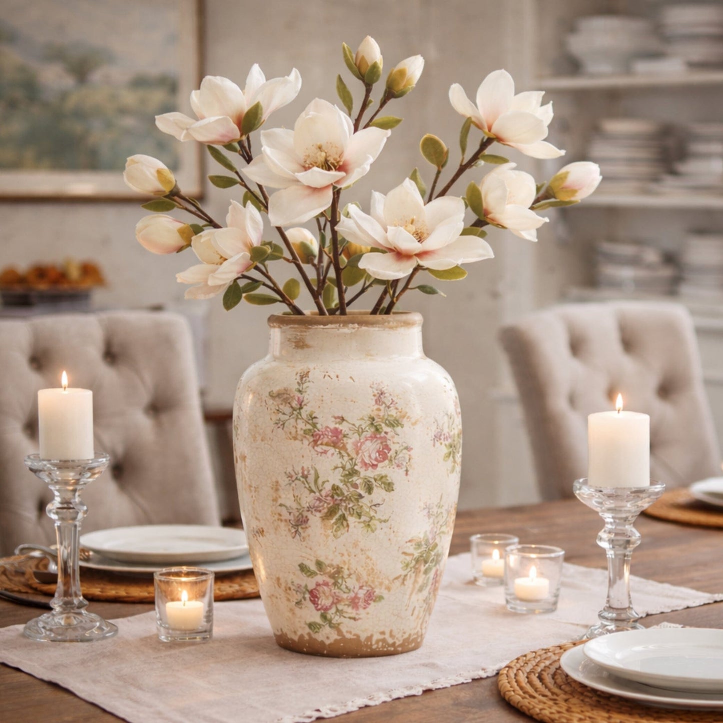 12.5” Tuscan Ceramic Floral Print Vase