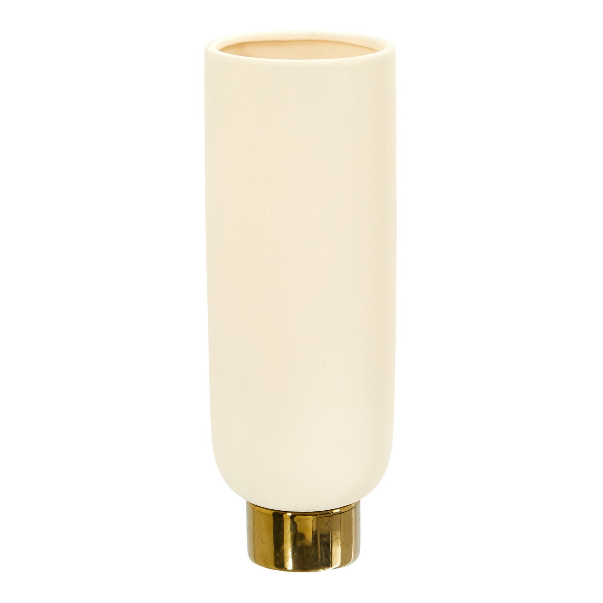 12.75” Elegance Ceramic Cylinder Vase with Gold Accents - Tampa Home & Garden Store