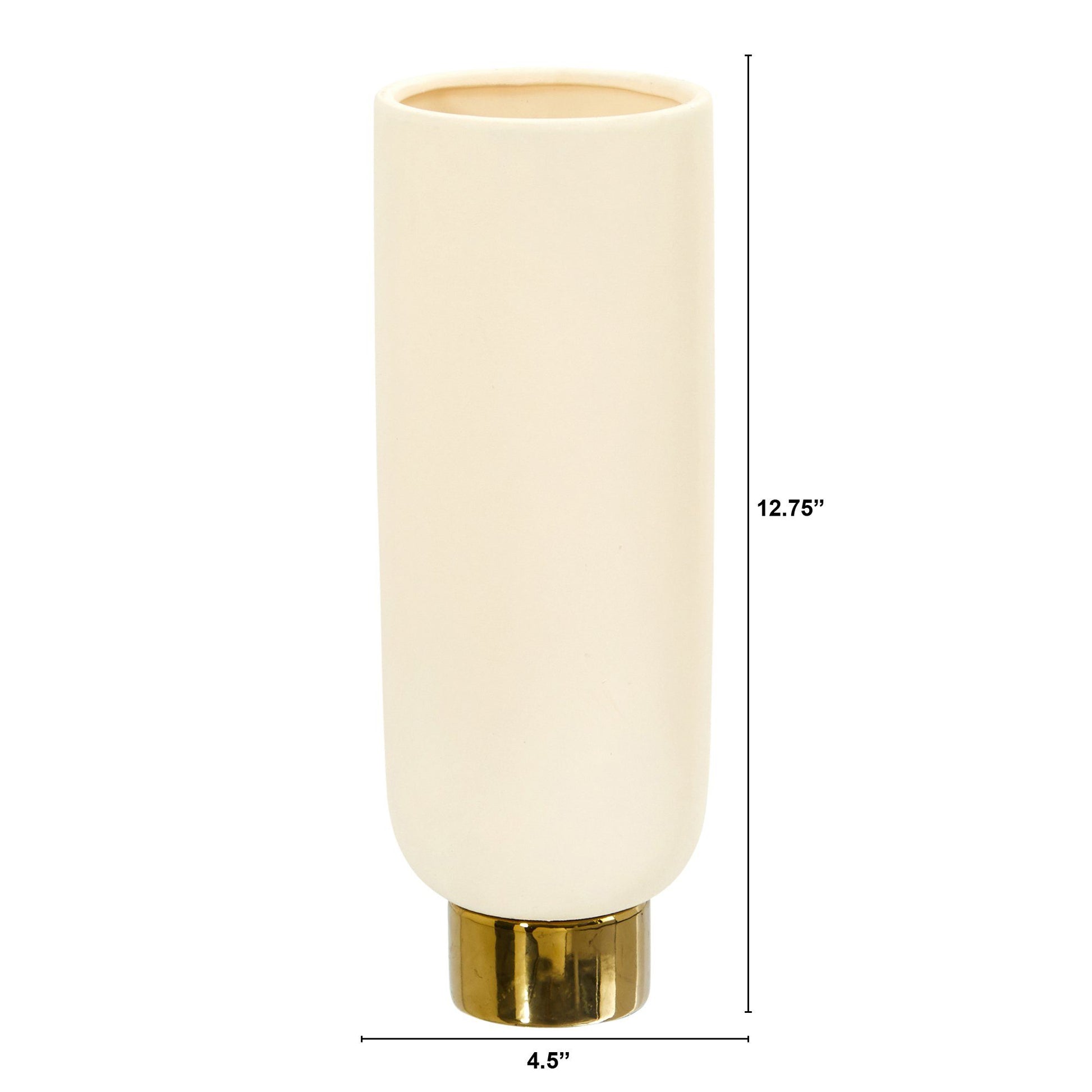 12.75” Elegance Ceramic Cylinder Vase with Gold Accents - Tampa Home & Garden Store