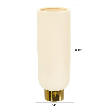 12.75” Elegance Ceramic Cylinder Vase with Gold Accents - Tampa Home & Garden Store