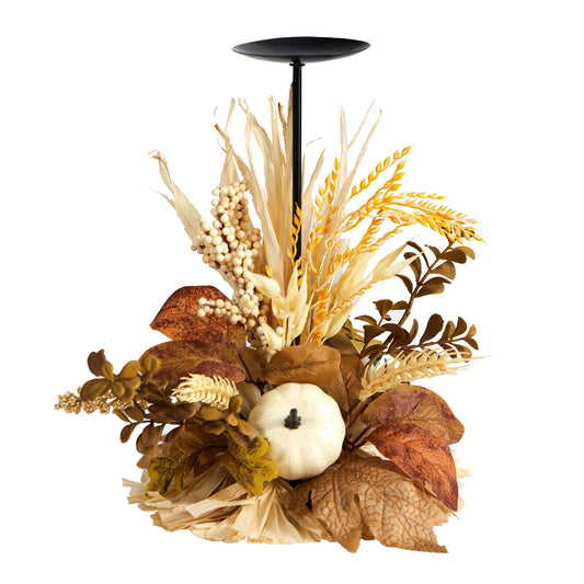 12” Autumn Harvest and Pumpkin Fall Candle Holder - Tampa Home & Garden Store