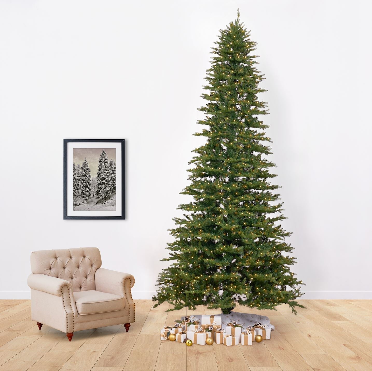 12’ Belgium Fir “Natural Look” Artificial Christmas Tree with 1500 Clear LED Lights and 4962 Bendable Branches - Tampa Home & Garden Store