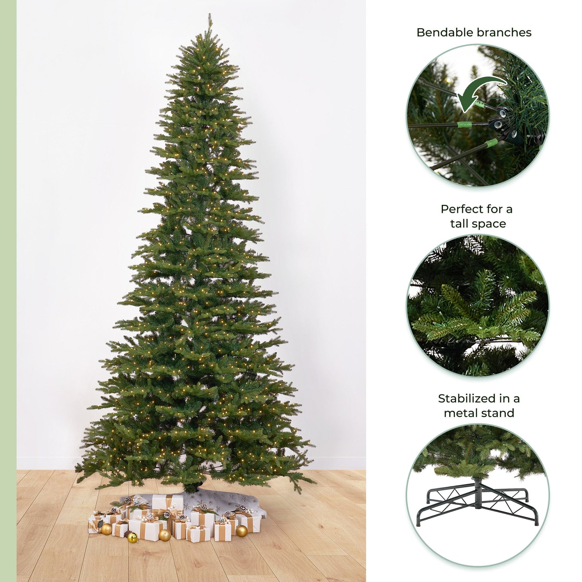 12’ Belgium Fir “Natural Look” Artificial Christmas Tree with 1500 Clear LED Lights and 4962 Bendable Branches - Tampa Home & Garden Store