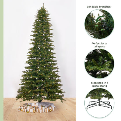 12’ Belgium Fir “Natural Look” Artificial Christmas Tree with 1500 Clear LED Lights and 4962 Bendable Branches - Tampa Home & Garden Store