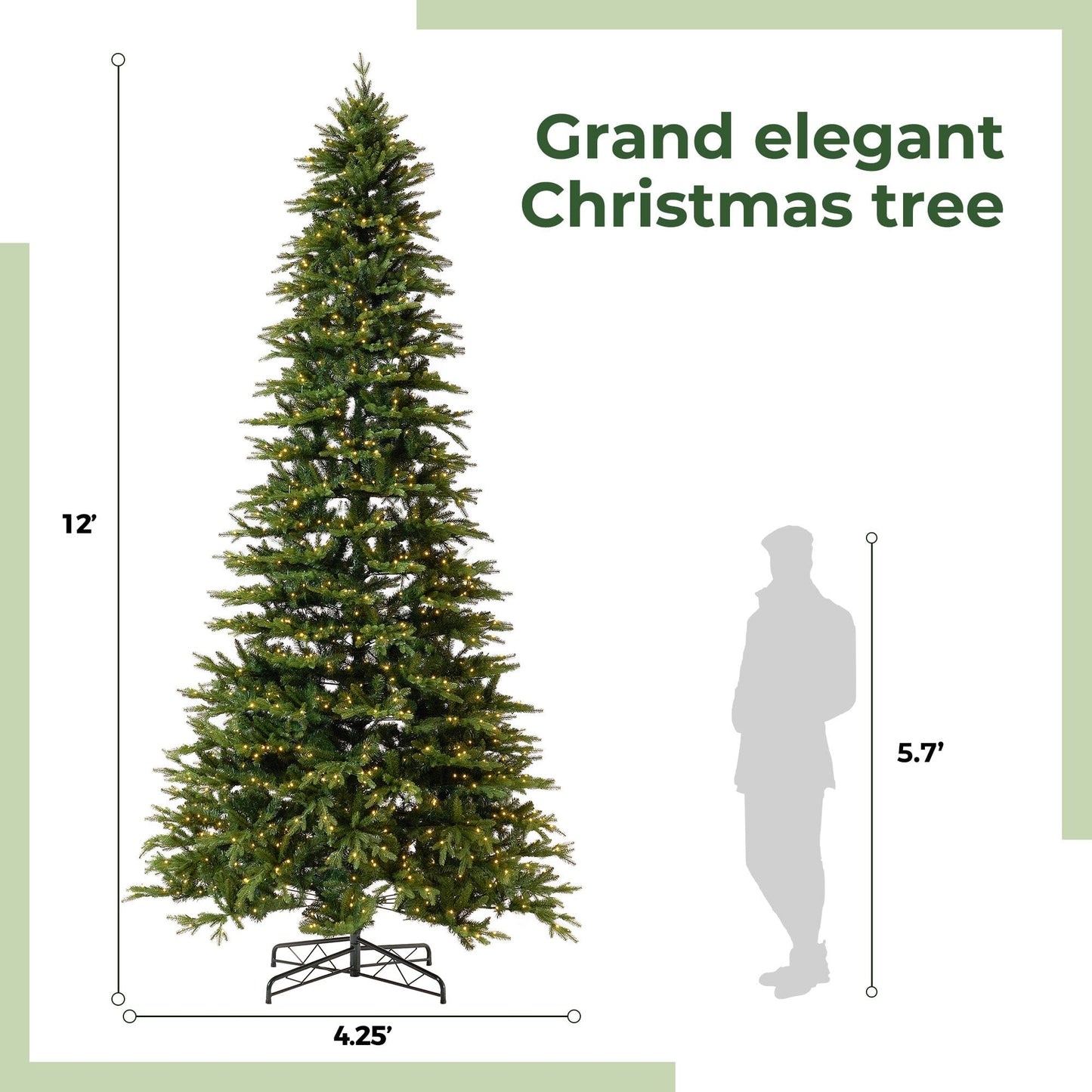 12’ Belgium Fir “Natural Look” Artificial Christmas Tree with 1500 Clear LED Lights and 4962 Bendable Branches - Tampa Home & Garden Store