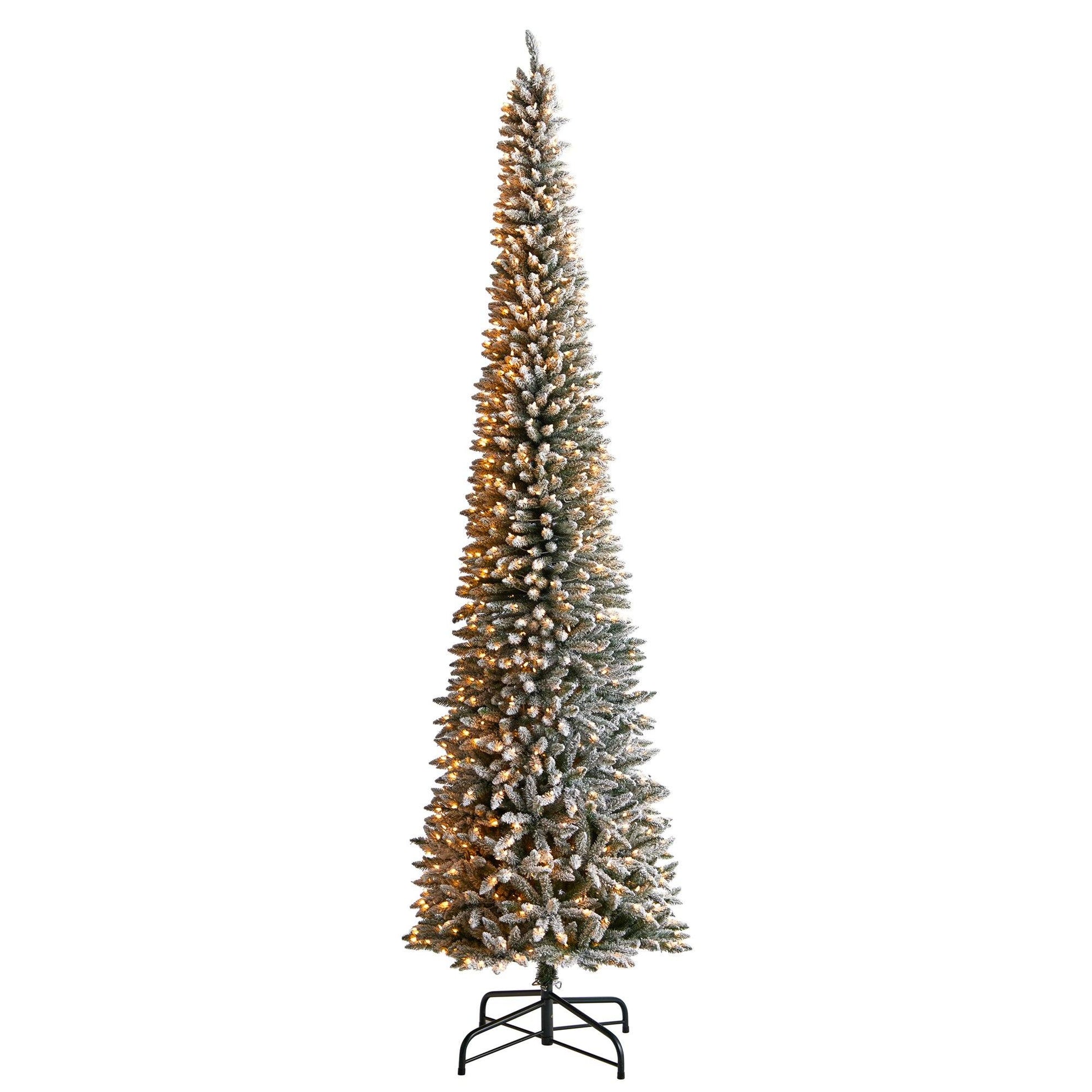 12’ Flocked Pencil Artificial Christmas Tree with 1000 Clear Lights and 1819 Bendable Branches - Tampa Home & Garden Store