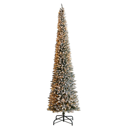 12’ Flocked Pencil Artificial Christmas Tree with 1000 Clear Lights and 1819 Bendable Branches - Tampa Home & Garden Store