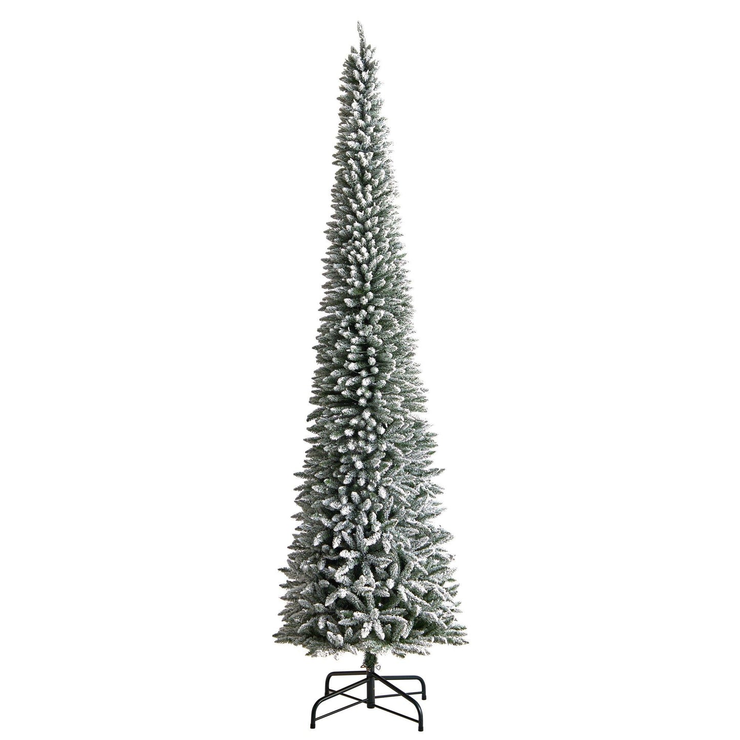 12’ Flocked Pencil Artificial Christmas Tree with 1000 Clear Lights and 1819 Bendable Branches - Tampa Home & Garden Store