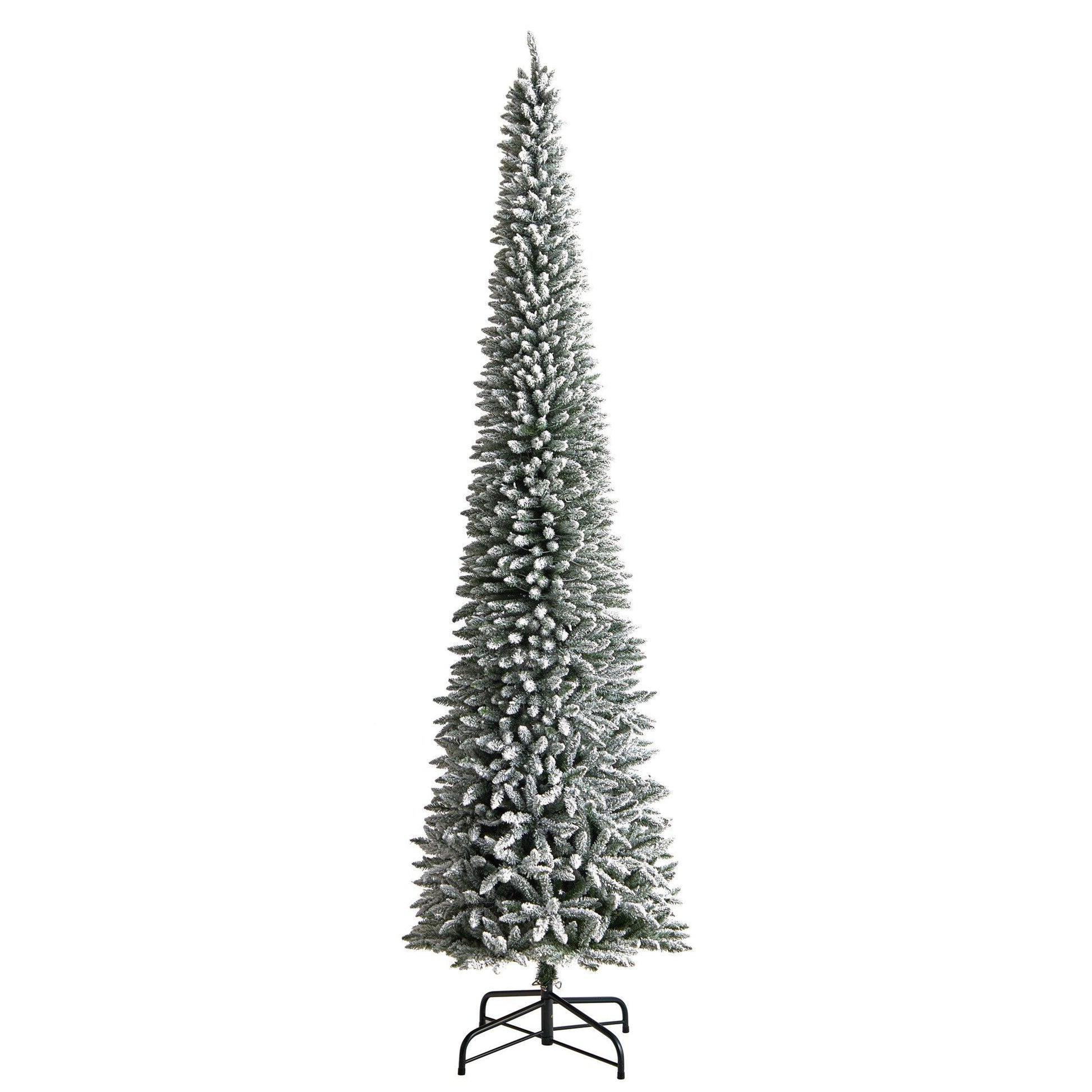 12’ Flocked Pencil Artificial Christmas Tree with 1000 Clear Lights and 1819 Bendable Branches - Tampa Home & Garden Store