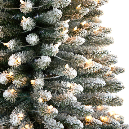 12’ Flocked Pencil Artificial Christmas Tree with 1000 Clear Lights and 1819 Bendable Branches - Tampa Home & Garden Store