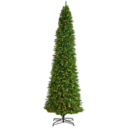 12’ Slim Green Mountain Pine Artificial Christmas Tree with 1100 Clear LED Lights and 3235 Tips - Tampa Home & Garden Store