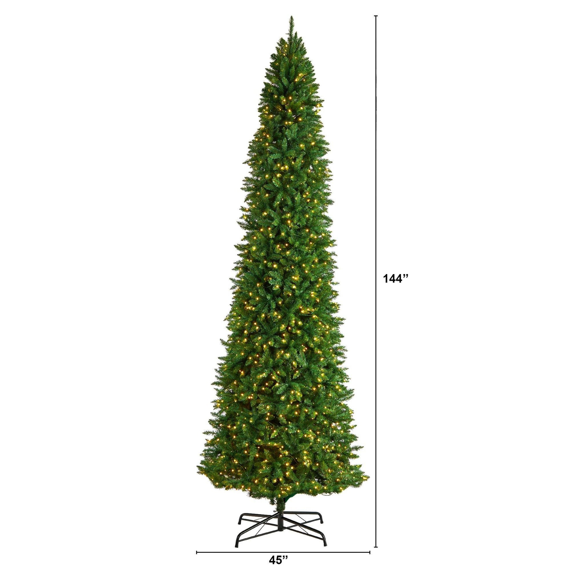 12’ Slim Green Mountain Pine Artificial Christmas Tree with 1100 Clear LED Lights and 3235 Tips - Tampa Home & Garden Store